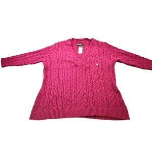 Eddie‎ Bauer Sweater Women's XL Pink Cable Knit Relaxed Fit Long Sleeve V-Neck